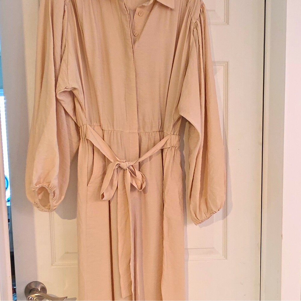 Topshop Beige Collared Button Front Wide-Leg Belted Jumpsuit Romper Women US 8